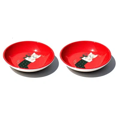 Abode Homewares Holiday Whimsy Melamine Pet Saucer - 0.75 Cup - White Multicolor In Red