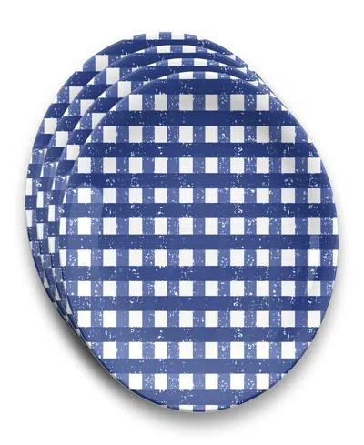 Abode Homewares Homemade Navy Melamine Gingham Dinner Plates, Set Of 4 In Blue