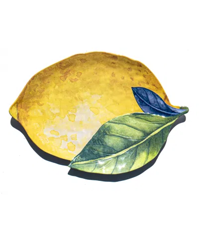 Abode Homewares Lemon Orchard 11.9" Melamine Lemon Shape Serving Platter In Yellow