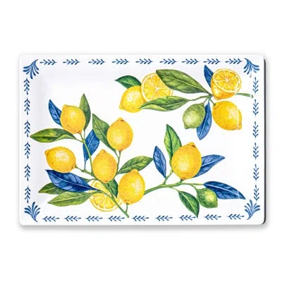 Abode Homewares Lemon Orchard Melamine Rectangular Serving Tray - Yellow - 20" X 14"