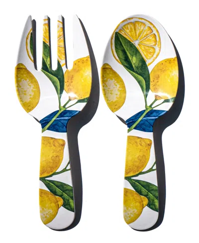 Abode Homewares Lemon Orchard Melamine Serving Utensils, Set Of 2 In Yellow