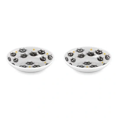 Abode Homewares Matt The Cat Melamine Pet Saucer - 0.75 Cup - White In Black
