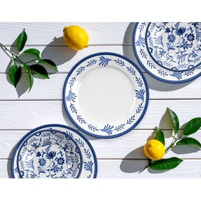 Abode Homewares Medallion Flower Newwave Melamine Low Bowl - Blue - 8.8" - Set Of 6