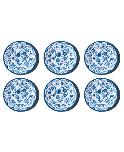 Abode Homewares Medallion Flower Newwave Melamine Salad Plates, Set Of 6 In Blue