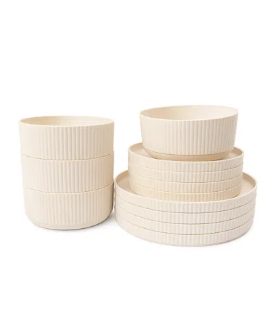 Abode Homewares Mesa Wheat 12-piece Dinnerware Set, Service For 4 In Warm Ivory