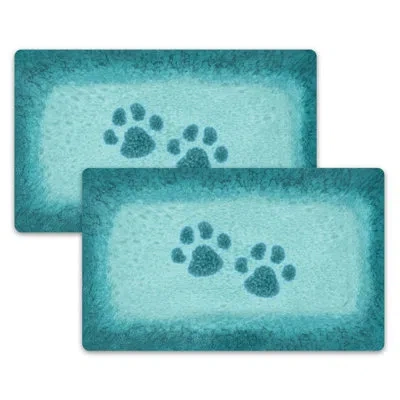 Abode Homewares Paw Print Reactive Melamine Pet Feeding Placemat - 19" X 11.5" - Teal