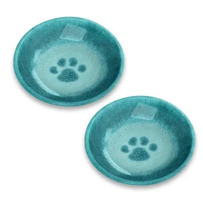 Abode Homewares Paw Print Reactive Melamine Pet Saucer - 0.75 Cup - Teal