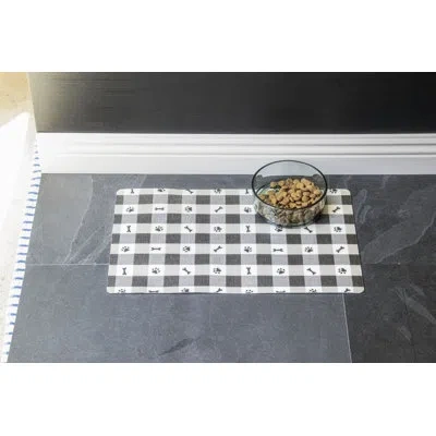 Abode Homewares Pet Paws Check Melamine Pet Feeding Placemat - 19" X 11.5" - Black In Black;white