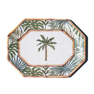Abode Homewares Rainforest Palm Melamine Octagonal Platter - Green - 16" X 12"