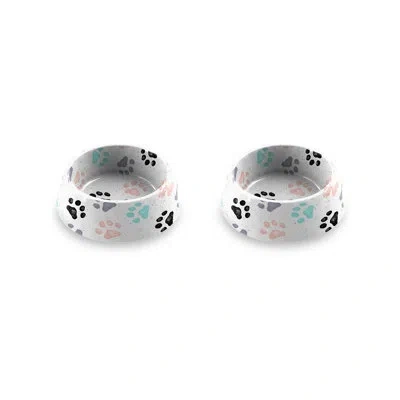 Abode Homewares Retro Paw Print Melamine Pet Bowl In Green;beige;pink