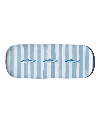 Abode Homewares Sardinia Melamine 6.9" Stripe Serving Platter In Blue