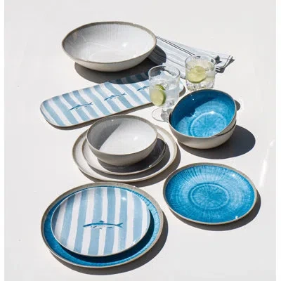 Abode Homewares Sardinia Newwave Melamine Stripe Salad Plate - Blue - 8.5" - Set Of 6