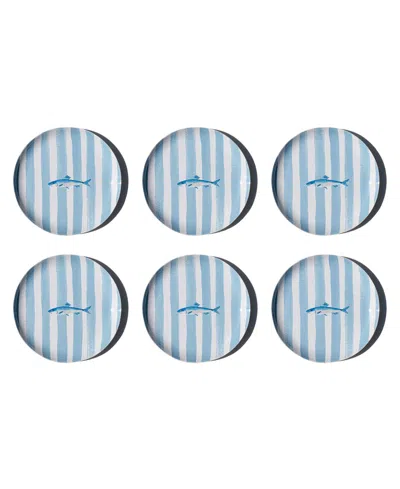 Abode Homewares Sardinia Newwave Melamine Stripe Salad Plates, Set Of 6 In Blue
