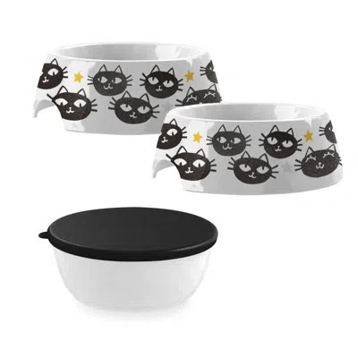 Abode Homewares Tarhong 1 Cup And 3.5 Cup Pet Bowls, 3 Pc Set In Black;white;yellow