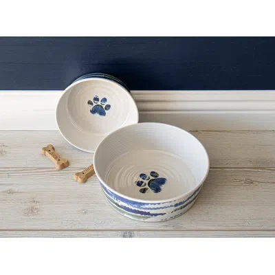 Abode Homewares Tie Dye Paw Print Melamine Pet Bowl In Blue