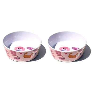 Abode Homewares Whimsy Dogs Melamine Pet Bowl In Pink