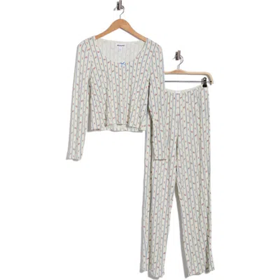Abound After Hours Long Sleeve Top & Pants Pajamas In Ivory- Blue Sweet Rose Stripe