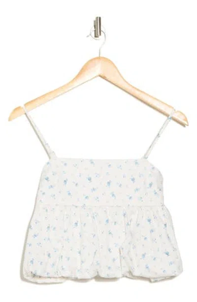 Abound Bubble Peplum Crop Top In Ivory- Blue Rosebuds