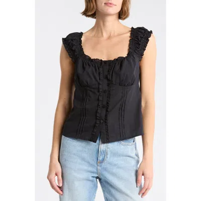 Abound Button Front Cotton Top In Black