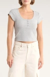 Abound Cap Sleeve Crop Organic Cotton & Cashmere Henley In Gray