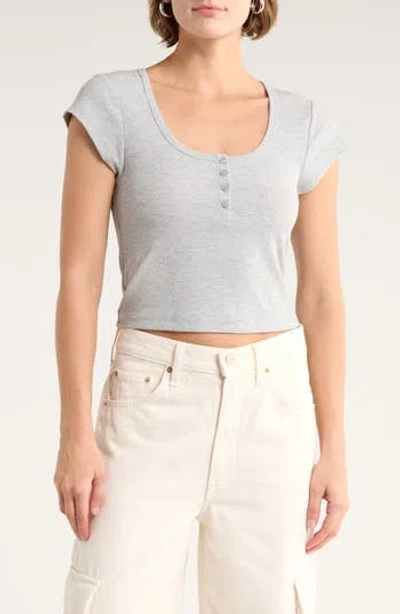 Abound Cap Sleeve Crop Organic Cotton & Cashmere Henley In Gray