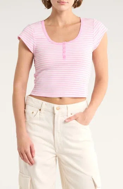 Abound Cap Sleeve Crop Organic Cotton & Cashmere Henley In Multi
