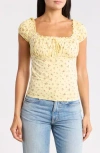 Abound Cap Sleeve Ruched Top In Yellow Pink Mini Bloom