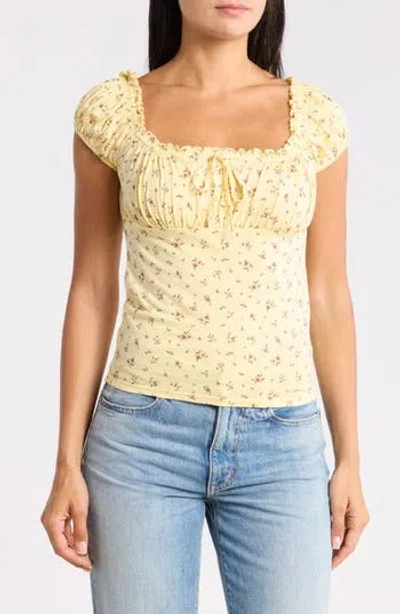 Abound Cap Sleeve Ruched Top In Yellow Pink Mini Bloom