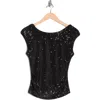Abound Cap Sleeve Sequin Top In Black