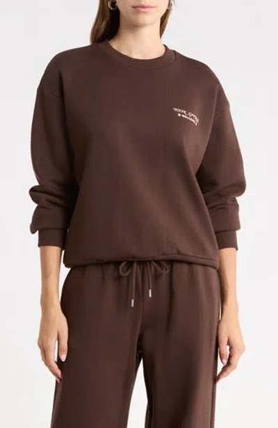 Abound Classic Fleece Crew Sweater In Brown Coffee Book Lovers