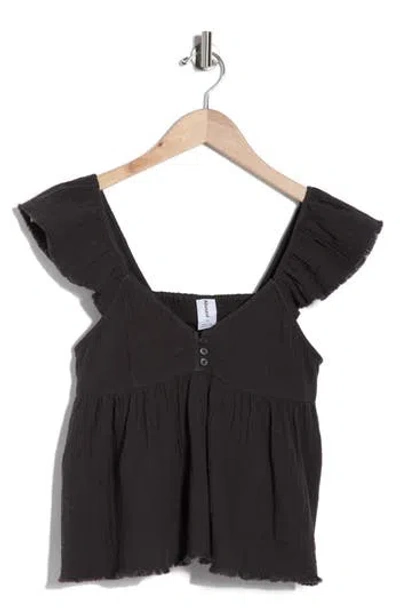 Abound Cotton Gauze Flutter Sleeve Babydoll Top In Black