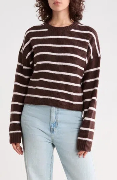 Abound Cozy Crew Pullover Sweater In Brown Coffee- Pink Dogwood Mic