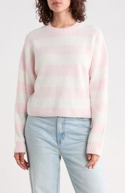 Abound Cozy Crew Pullover Sweater In Pink Dogwood- Ivory Stp