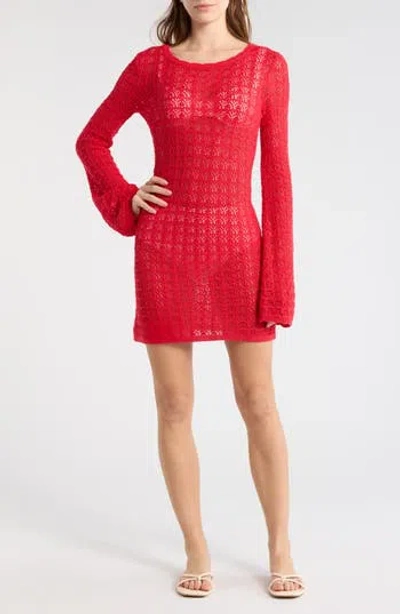Abound Crochet Long Sleeve Cover-up Dress In Red