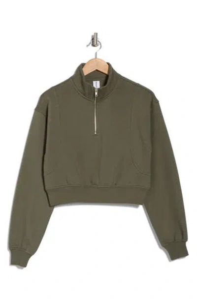 Abound Cropped Seamed Quarter Zip Pullover In Green Beetle