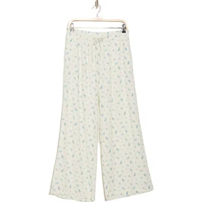 Abound Drawstring Waist Linen Blend Pants In Ivory- Blue Rosebuds
