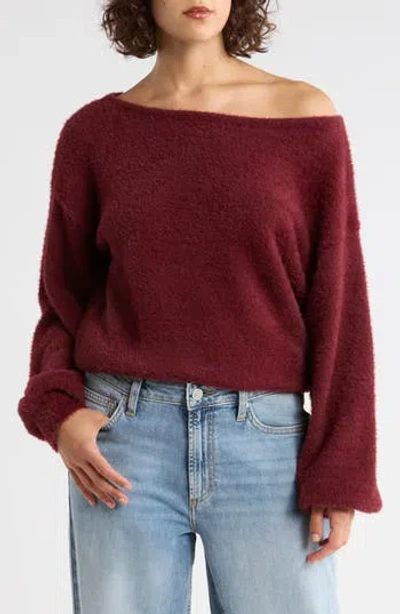 Abound Eyelash Knit Off-the-shoulder Sweater In Burgundy