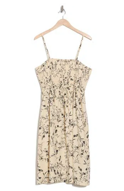 Abound Floral Print Smocked Sleeveless Midi Dress In Beige Lg Floral Frill