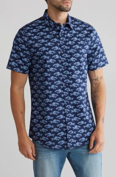 Abound Goldfish Cotton Stretch Poplin Short Sleeve Button-up Shirt In Blue