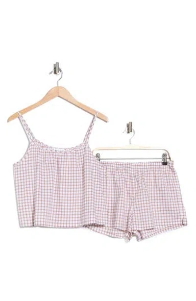 Abound Grid Cotton Crop Camisole & Shorts Pajamas In Pink