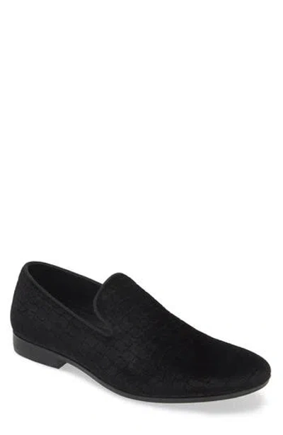 Abound Ken Smoking Slipper Loafer In Black Velvet Croco