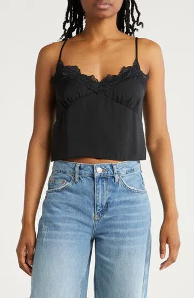 Abound Lace Trim Satin Crop Camisole In Black Night