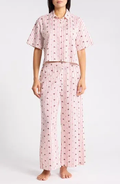 Abound Lightweight Cotton Pajamas In Ivory- Pink Squirrel On Stripe
