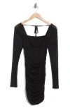 Abound Long Sleeve Ruched Mesh Minidress In Black