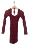 Abound Long Sleeve Ruched Mesh Minidress In Burgundy