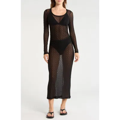 Abound Long Sleeve Sheer Lace Cover Up Dress In Black