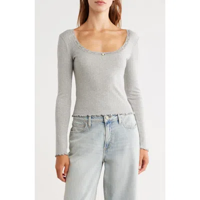 Abound Long Sleeve Square Neck Pointelle Top In Gray