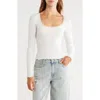 Abound Long Sleeve Square Neck Pointelle Top In White