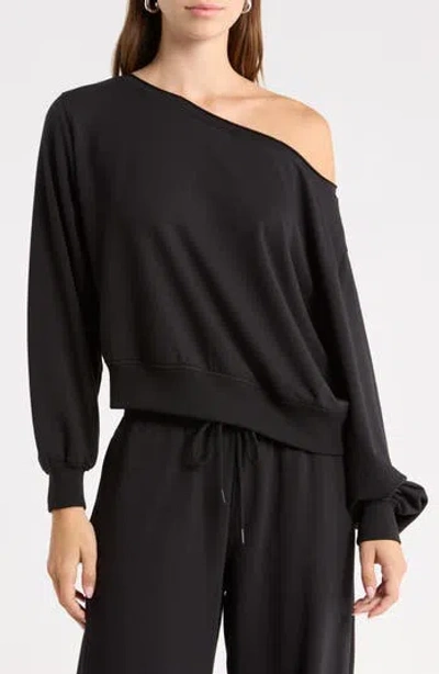 Abound Loved Fleece Off The Shoulder Sweatshirt In Black