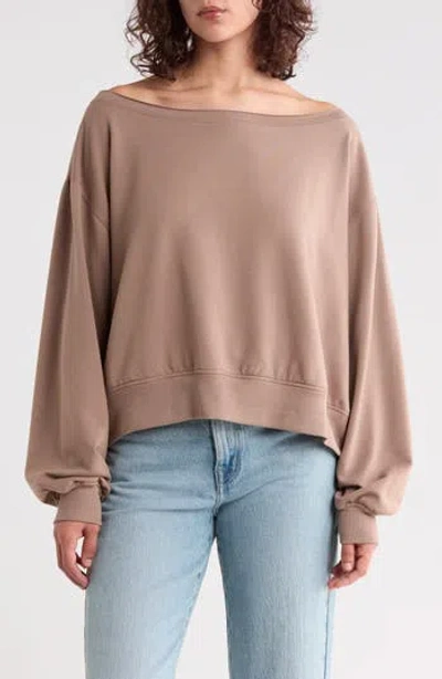 Abound Loved Fleece Off The Shoulder Sweatshirt In Brown